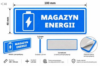 Tabliczka MAGAZYN ENERGII ASA 100x40 mm niebieska samoprzylepna