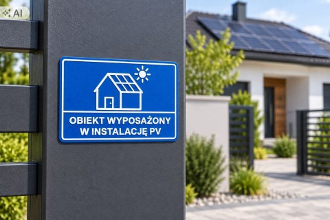 Tabliczka OBIEKT WYPOSAŻONY W INSTALACJĘ PV domek ASA 210x140 mm