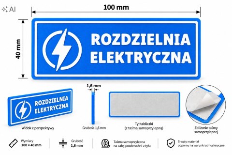 Tabliczka ROZDZIELNIA ELEKTRYCZNA ASA 100x40 mm samoprzylepna
