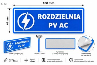 Tabliczka ROZDZIELNIA PV AC ASA 100x40 mm samoprzylepna
