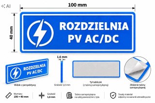 Tabliczka ROZDZIELNIA PV AC/DC ASA 100x40 mm samoprzylepna