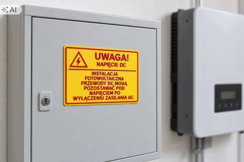 Tabliczka UWAGA NAPIĘCIE DC fotowoltaika ASA 150x100 mm samoprzylepna