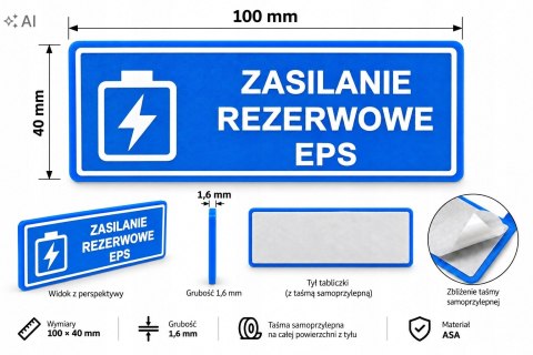 Tabliczka ZASILANIE REZERWOWE EPS ASA 100x40 mm samoprzylepna
