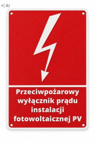 Tabliczka przeciwpożarowy wyłącznik prądu instalacji PV ASA 120x180 mm