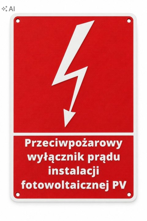Tabliczka przeciwpożarowy wyłącznik prądu instalacji PV ASA 150x225 mm