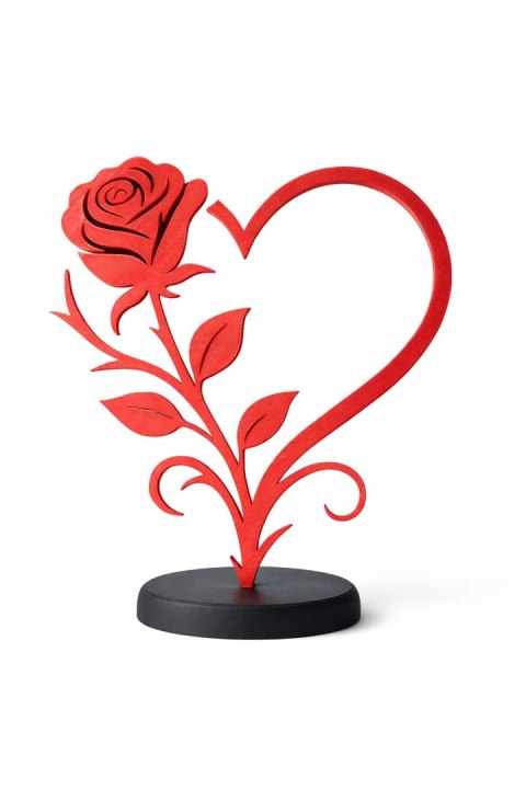 Statuetka 3D z motywem róży i serca