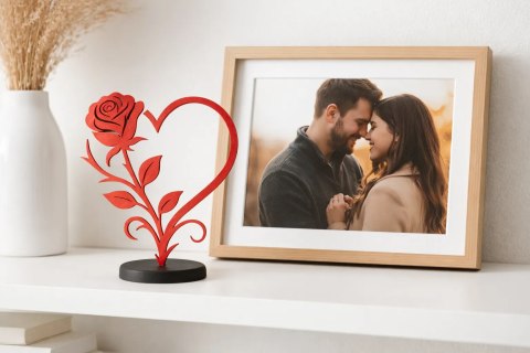 Statuetka 3D z motywem róży i serca