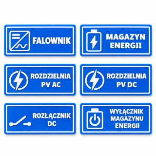 Zestaw 6 tabliczek PV i magazyn energii ASA 100 × 40 mm samoprzylepne