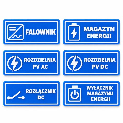 Zestaw 6 tabliczek PV i magazyn energii ASA 100 × 40 mm samoprzylepne