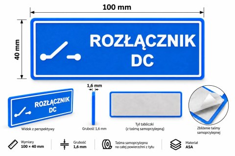 Zestaw 6 tabliczek PV i magazyn energii ASA 100 × 40 mm samoprzylepne